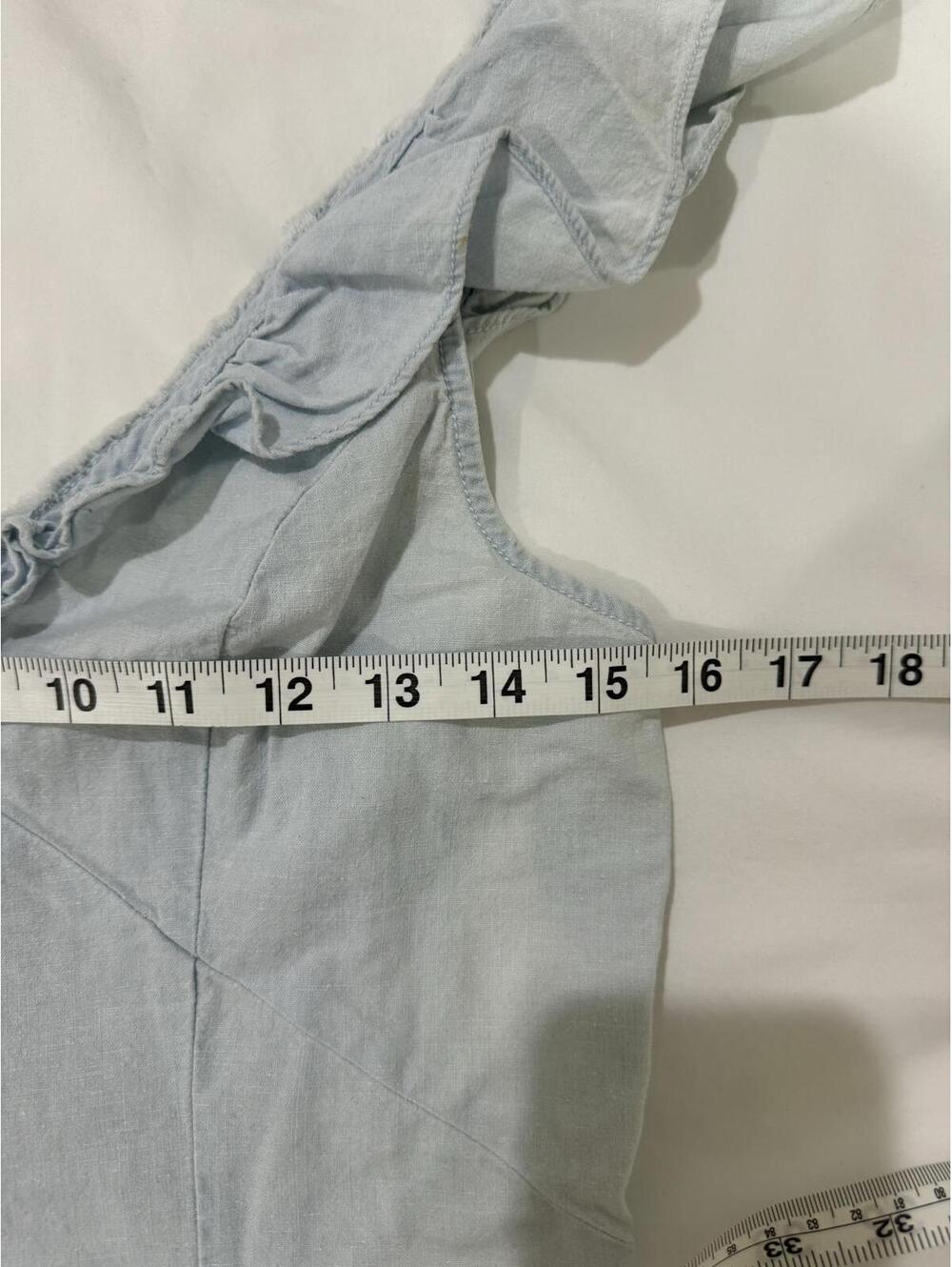 Free People Winona Light Wash Chambray Ruffle Top Small - Picture 8 of 9